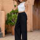 Fancysters Women Wide Leg Linen Pants, High Waisted Summer Casual Cotton Linen Palazzo Pants with Pockets (Black), Medium
