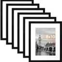 Fixwal 8x10 Picture Frame Set of 6 with Shatter Resistant Plastic Glass, Thin Border and Light Weight Photo Frames for Wall or Tabletop Display, Black