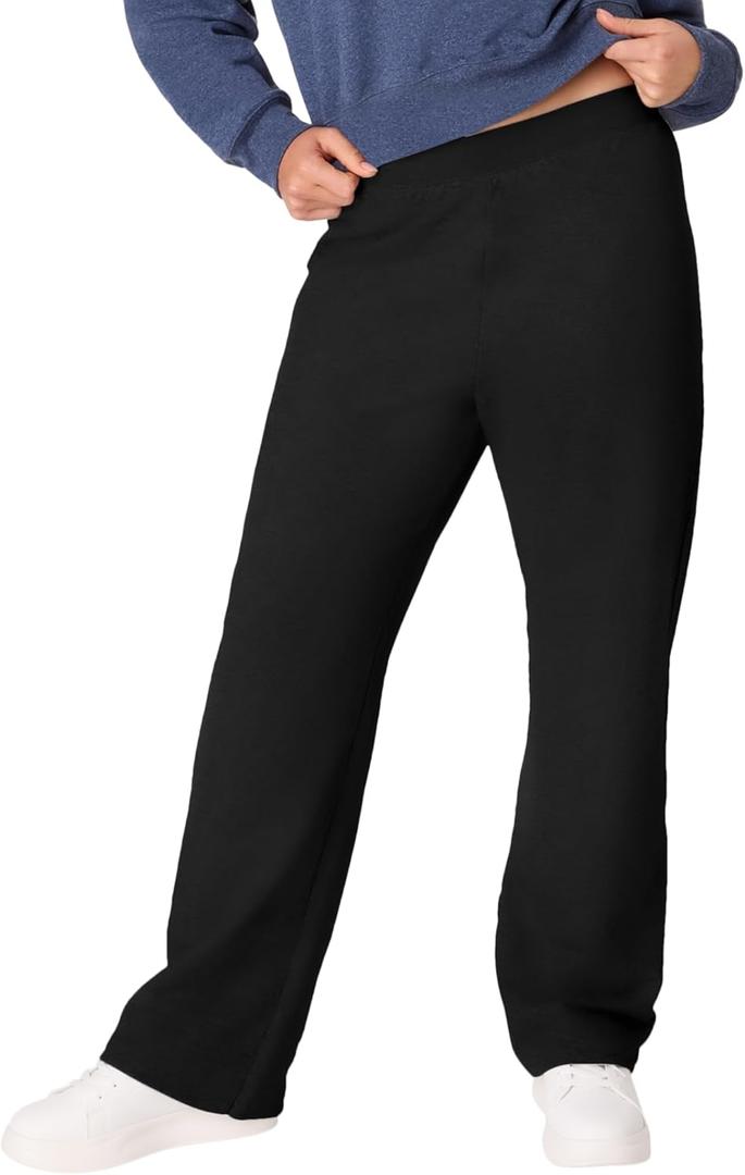 Hanes Women's Sweatpants, EcoSmart Fleece Pants, Pocketless Open-Bottom Sweatpant, Regular & Petite (XX-Large, Ebony)