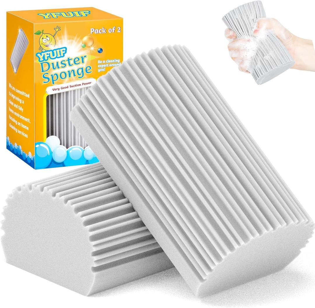 YFUIF 2-Pack Damp Clean Duster Sponge, Magic Sponge Eraser Baseboard Cleaner Tool, Dusters for Cleaning Blinds, Glass, Vents, Railings, Mirrors,Window Track Grooves and Faucets (Gray)
