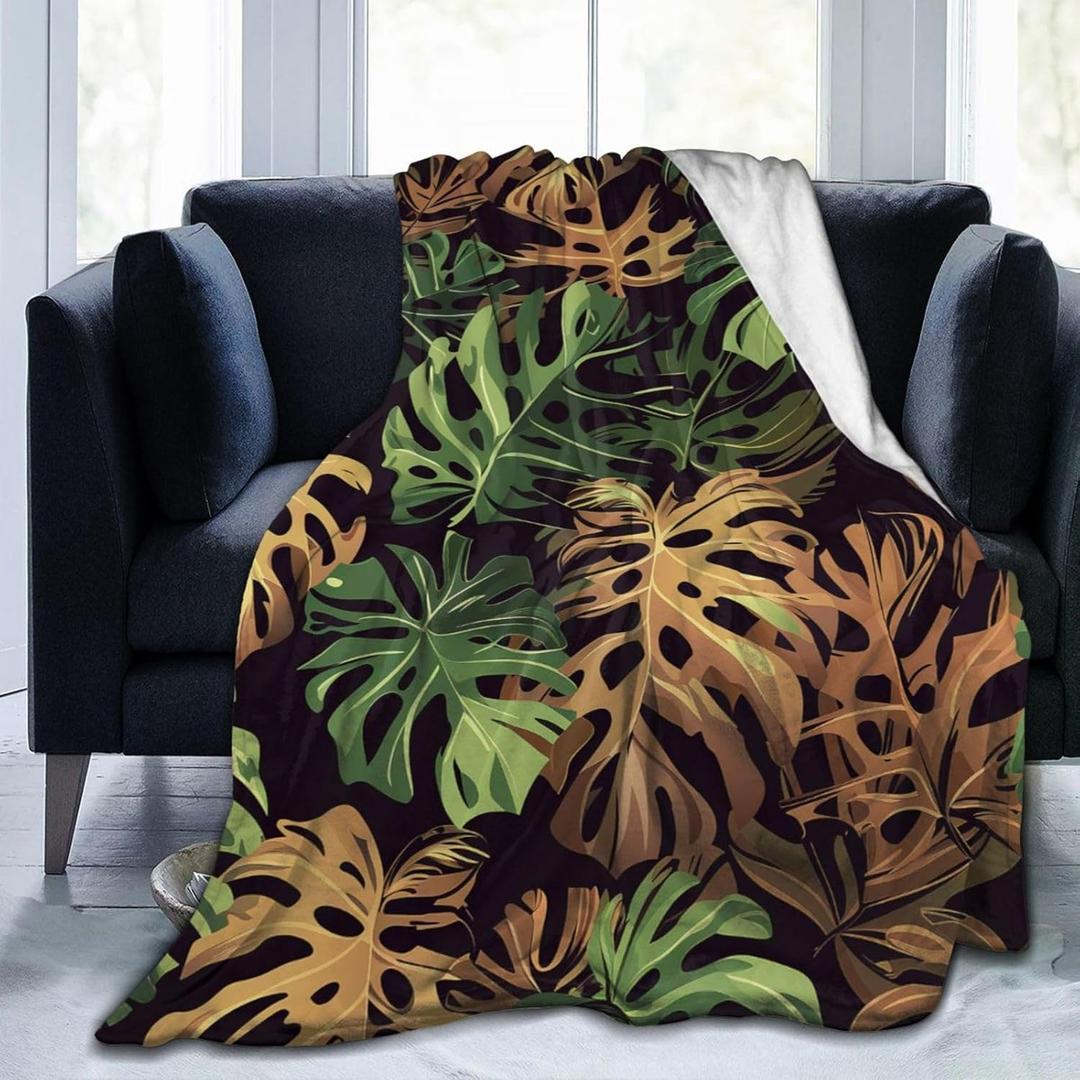 Tropical Palm Leaf Throw Blanket Fluffy Fleece Blankets Plant Lightweight Travel Blanket Indoor Outdoor Blanket for Couch Sofa Bed 40"x30"