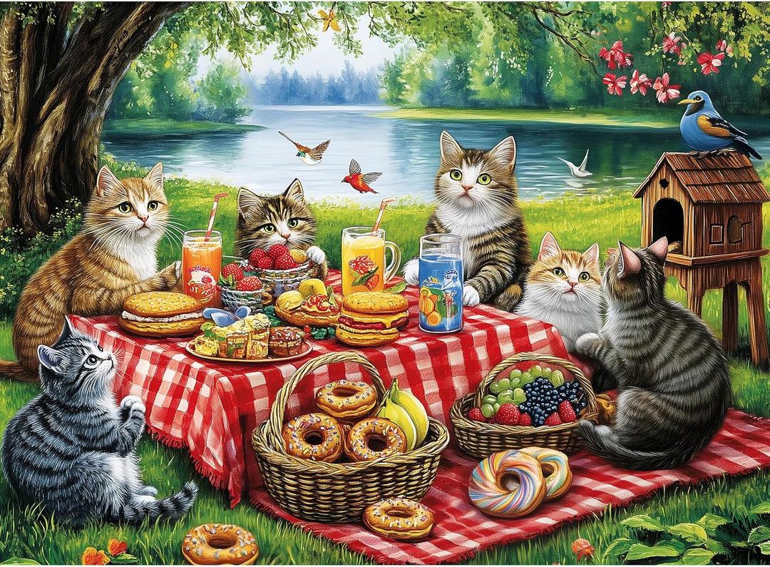 500 Piece Puzzles for Adults, Cat Family Dinner Large Piece Jigsaw Puzzle for Adults Seniors,Recycled Cardboard Puzzle 500 Piece,Family Activity Great Gift for Family Friends 20.5 * 15 in