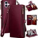 XcaseBar compatible with iPhone 17 6.3" Wallet case with Zipper Credit Card HolderRFID Blocking,Flip Folio Book PU Leather Phone case Shockproof Cover Women Men for Apple 17 case Wine Red