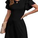 Dokotoo Women 2025 Summer Ruffle Edge Sleeve Dresses Floral Casual Beach Mini Dress with Pocket (L)