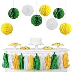21PCS Green Yellow White Tassel Garland Banner Paper Honeycomball Streamers Backdrop for Masters Golf First Birthday Wedding Baby Shower Bachelorette Nursery Garden Tea Party Hanging Decorations