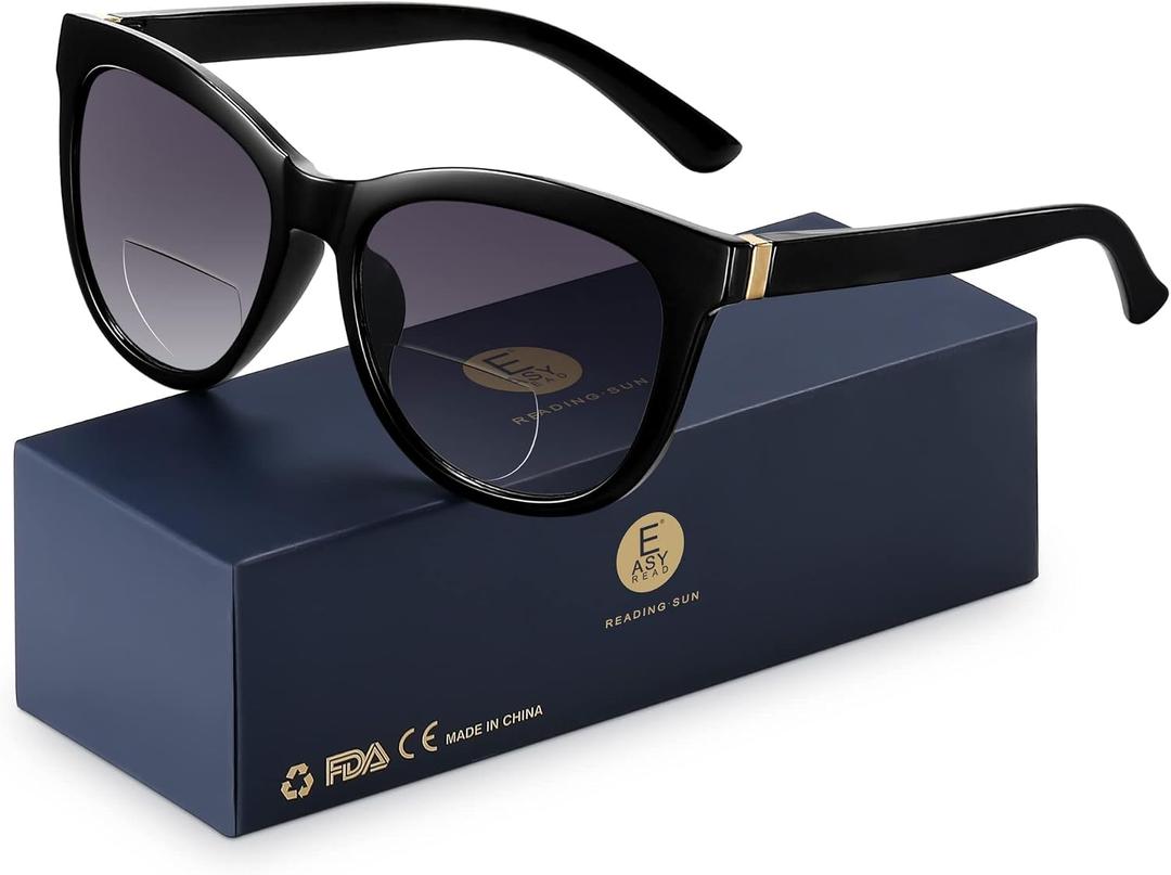 EASY READ Bifocal Reading Sunglasses for WomenFashion Sun Readers UV400 Protection(Magnification 1.75, Black)