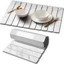 Stone Drying Mat for Kitchen Counter, Quick Diatomaceous Earth Mats for Dishes, 23.6"L x 15.7" W Super Absorbent Fast-Drying Collapsible Countertop Stone Mat (Marble Gold White, 24" x 16")