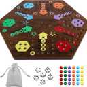 Large 20 Inches Wahoo Marble Board Game 4 and 6 Players 2 Sided Painted Thicken Wooden Dice Marbles Game for Family Friends Party Game Nights (Flame)