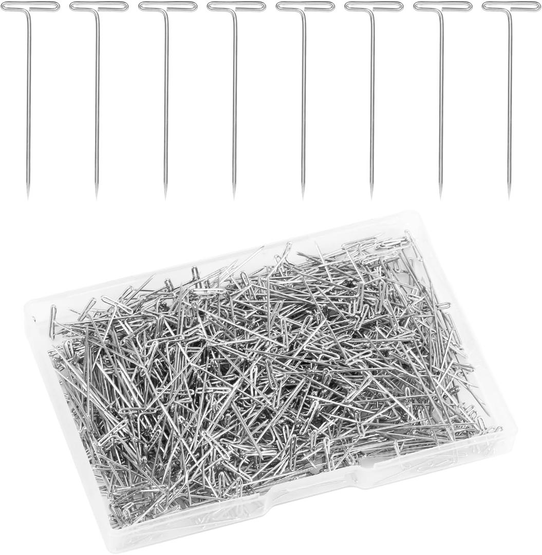500pcs 1.5 inch T Pins for Wig, Metal Display Jewelry T Pins with Storage Box Straight Pins for Hanging Knitting Pictures Craft Crochet Positioning (Silver)