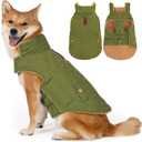 Dog Coat, Warm Soft Dog Winter Coats for Small Dogs, Waterproof Windproof Dogs Adjustable Jacket with Fleece Lined Turtleneck Doggy Snowsuit with Leash Hole, Green Large