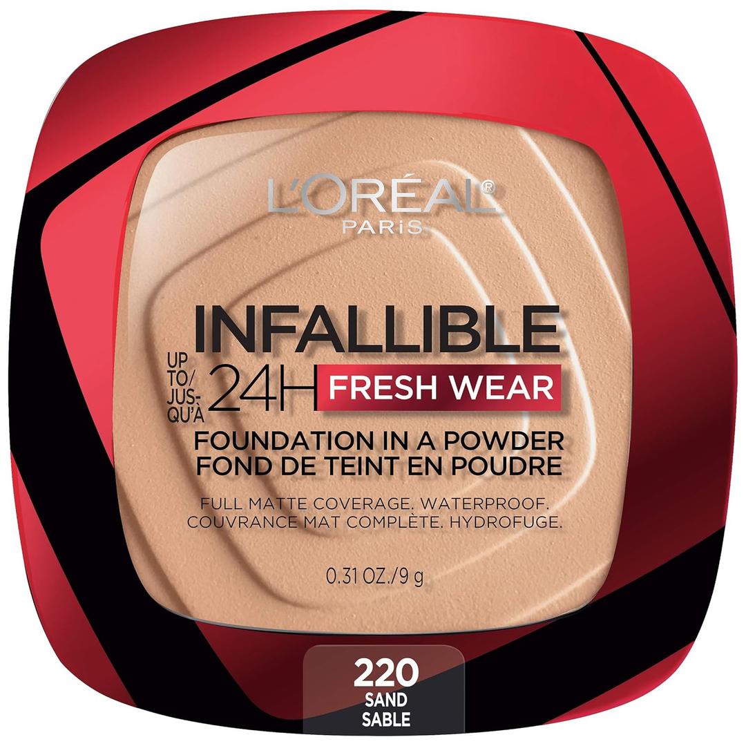 L'Oreal Paris Makeup Infallible Fresh Wear Foundation in a Powder, Up to 24H Wear, Waterproof, Mocha, 0.31 oz.