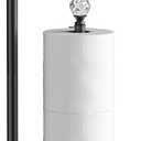 KASUNTO Toilet Paper Holder for Bathroom, Heavy Weighted Metal Free Standing Toilet Paper Holder Stand with Crystal Ball, Toilet Paper Roll Stand for Bathroom Accessories (Matte Black)