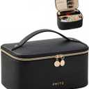 Prite Makeup Bag, Large Capacity Portable Travel Cosmetic Bag, Waterproof Makeup Organizer for Women with Handle and Divider (001 Black)