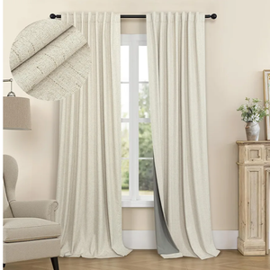 Burlap Colored Blackout Curtain 84 Inch Length 2 Panel Faux Linen Modern Farmhouse Living Room Darkening Curtain for Bedroom Window Black Out Drape for Sliding Glass Door Back Tab 7ft Long 52x84 Beige