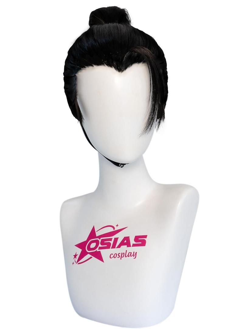 OSIASWIG Black Straight Short Wig with Ponytail for Geto Suguru Cosplay From Anime JJK Synthetic Heat-Resistant Hair