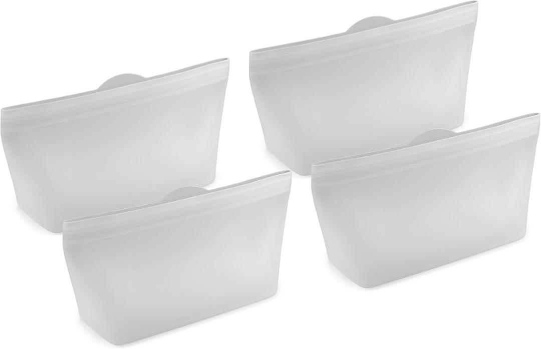 Home Logic Reusable Quart Bags - Set of 4 Clear Silicone Freezer Bags, Airtight Leak Resistant Reusable Zip Bags for Kitchen Home Food Prep, Microwave & Sous Vide Safe
