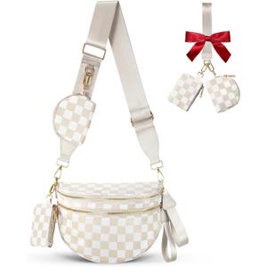 Cross Body Bag for Women Bum Bag Checkered Belt Bags Fanny Packs for Girls Travel Purse Fashion Waist Packs Crossbody Nylon Purse Trendy Shoulder Bags for Womens (One Size)