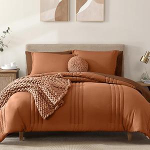Monbix King Size Comforter Set  7 Pieces Bed in a Bag King, Burnt Orange Bedding Sets with Comforter, All Seasons Comforter Bed Set with Sheets, Pillowcases & Shams