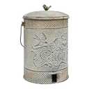 Farmhouse Garbage Can with Lid Indoor Outdoor Trash Can with Embossed Bird and Flowers PatternMetal Retro Kitchen Trash Can with Lid for Kitchen Room and Garden Decor