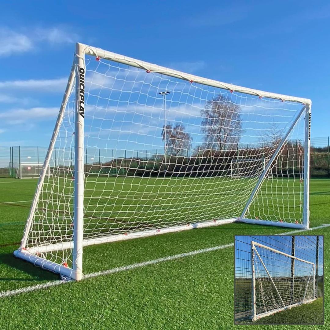 QUICKPLAY Q-Fold Soccer Goal | 30-Second Folding Design for Easy Setup | Portable & Weatherproof uPVC Soccer Goal for Backyard | Durable Post for Adults & Kids