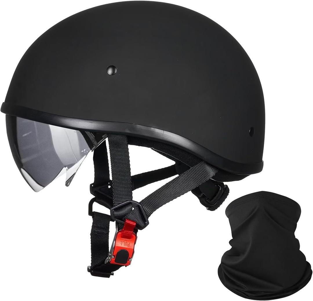 ILM Motorcycle Half Helmet with Sunshield Quick Release Strap Half Face Fit for Cruiser Scooter DOT Approved (XX-Large, Matte Black F)