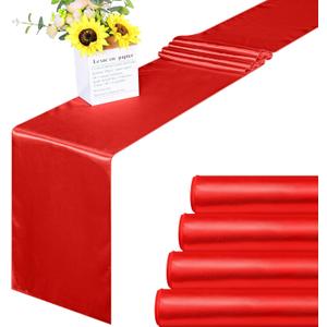 ANECO 4 Pack Satin Table Runner 12 x 108Inch Long Bright Silk and Smooth Fabric Party Table Runner for Wedding Banquet Party Decoration- Red