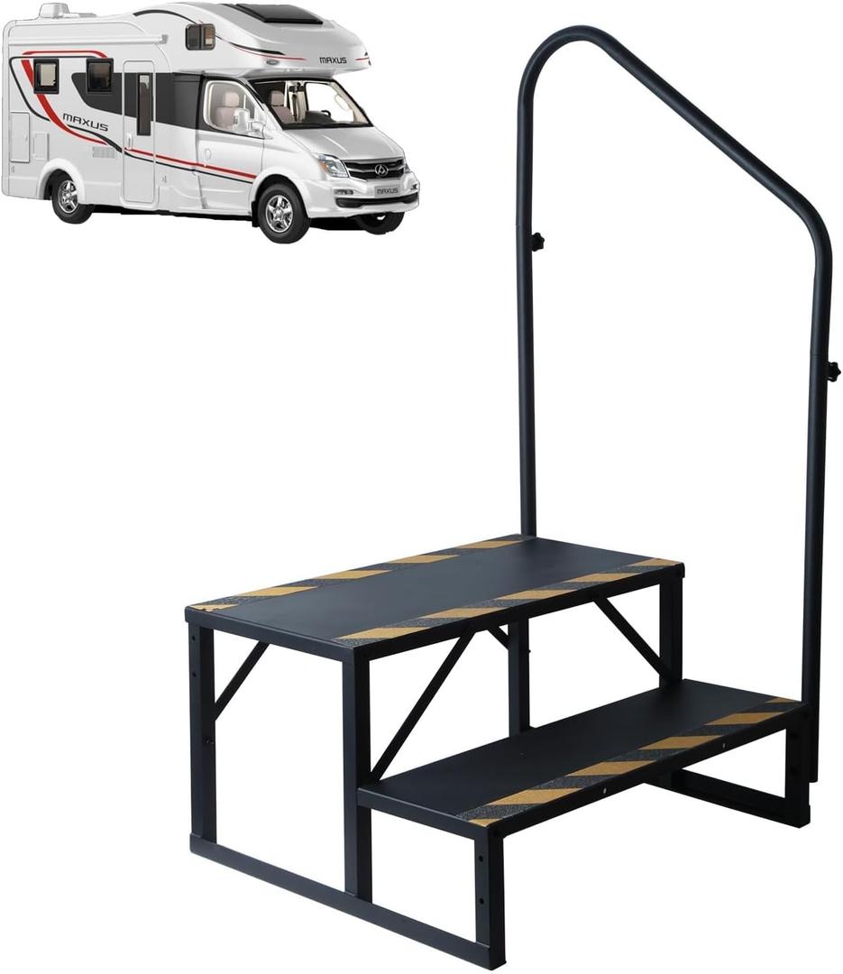 2 Step RV Steps with Handrails Ladder, Steps for Home, 400 LBS Hot Tub Outdoor Steps, RV Stairs, Camper Steps Portable Stairs for Mobile Home