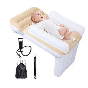 Kids Bed Airplane, Inflatable Toddler Bed for Kids Seat Extender, Toddler Plane Beds with Sides Pump Belt, Air Mattress Fits Seats of Flight, Car, Train (Cream)