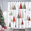 Sunlit Geometric Modern Design Christmas Shower Curtain Christmas Tree Bathroom Home Office Holiday Wall Decoration as Tapestry and Photo Booth Backdrop Red Green White Printed