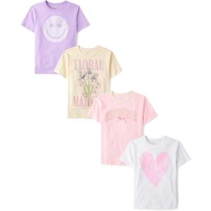 The Children's Place Girls' Trends,Icons Short Sleeve Graphic T-Shirts,4 Pack (M)