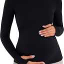 Sunzel Sunzfly Maternity Long Sleeve Shirts for Women, Pregnancy Clothes Tops with Crew Neck, Soft Athletic Yoga Casual Tee (Black, XL)