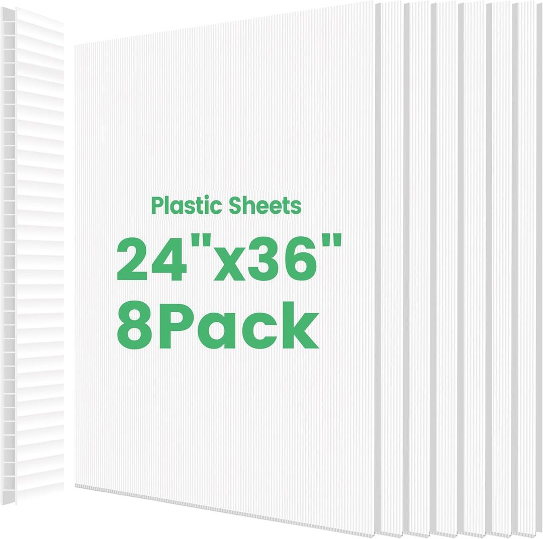 8Pack Plastic Poster Board 24" x 36" Plastic Sheets, Waterproof Coroplast Sheets, 4mm Thick Blank Board Yard Signs for Lawn, Open House, Birthday, Crafts, White