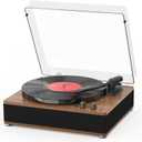 3-Speed Vinyl Record Player Sleek Bluetooth Turntable Full-Size Platter with Bluetooth Input/Output, Built-in Speakers, Counterweight & Auto-Stop with RCA/AUX Out, Tan