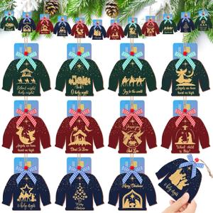 12 Pcs Winter Card Holder Gift Ugly Sweater Shaped Wooden Money Holders Money and Card Sleeves Thank You Appreciation Gift Decor(Nativity)