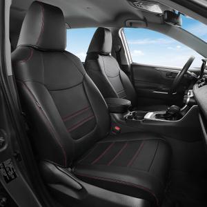 FREESOO RAV4 Seat Covers Full Set Custom Fit for Toyota Rav4 2021-2024 Prime SE,XSE & 2019-2025 Hybrid/PHEV SE,XSE Faux Leather Car Seat Cover, Airbag Compatible, Black Red