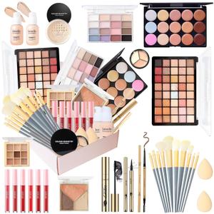 All in One Makeup Kit for Women Full Kit, Make Up Gift Set for Teens & Girls, Makeup Essential Bundle Include Foundation Eyeshadow Powder Contour Palette Lipstick Eyeliner Mascara Cosmetic Brush Set (40-Box)
