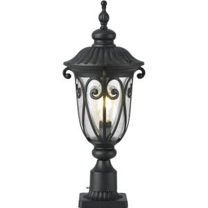 Matte Black Outdoor Post Lights with Pier Mount, 24 Inch High Exterior Lamp Post Lantern with Clear Seeded Glass, Outside Aluminum Pole Lantern for Yard, Pathway, Garden