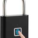 Fingerprint Padlock - Keyless Biometric Gate Locks for Outdoor Fence Storage Gym, Combination Lock USB Rechargeable Black