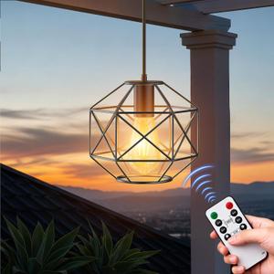 Battery Operated Chandelier,Gazebo Battery Operated Outdoor Lights Waterproof 7.8′′×7′′Hanging Pendant Light 4 AA Batteries,for Pergola Patio Porch Garden Barn Room Decor, Battery Powered