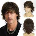 Short 70s Wig for Men Light Brown Layered Synthetic Hair Mens Wig for Daily, Funny Halloween Cosplay Wig(Light Brown, Adult)