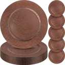 Mifoci 50 Pcs Faux Wooden Charger Plates 13 Inch Round Rustic Plastic Plates Antique Design Bulk Decorative Chargers for Dinner Tray for Wedding Dinner Table Farmhouse Party Event(Brown)