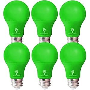 BlueX 6 Pack LED A19 Green Light Bulbs - 9W (60Watt Equivalent) - E26 Base, Party Decoration, Porch, Home Lighting, Holiday Lighting