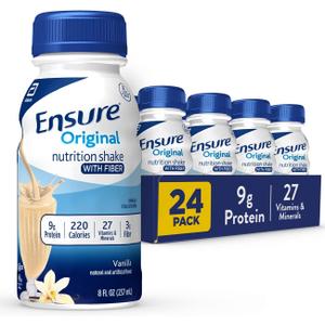 Ensure Original Vanilla Nutrition Shake With Fiber | Small Meal Replacement Shake | Ready to Drink | 9g Protein, 27 Vitamins and Minerals | 8 fl oz - 24 Pack Best By 11/18/26