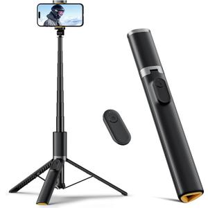 TODI 63" Cell Phone Selfie Stick Tripod, Portable Tripod for iPhone with Wireless Remote, Extendable Smartphone Stand, All-in-1, Compatible with iPhone/Android (Black)