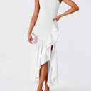 ZESICA Women's 2025 Summer Strapless Bodycon Maxi Dress Ribbed Sexy High Split Mermaid Prom Party Dresses (White, L)