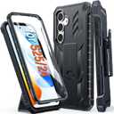 FNTCASE for Samsung Galaxy S25 Case: Military Grade Rugged Cell Phone Cover with Kickstand & Belt Clip Holster | Shockproof TPU Protection Bumper Design for Galaxy S24 Cases 6.2 inch - Black