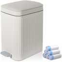 rejomiik Small Bathroom Trash Can with Lid 2.6 Gallon Step Trash Can Slim Garbage Can with Soft-Close Waste Bin for Bathroom, Bedroom, Office, Dorm, RV, Off-White