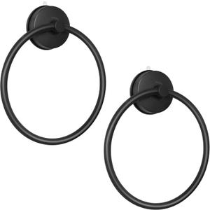 YOHOM Suction Cup Towel Ring Matte Black Hand Towel Holder for Bathroom Stainless Steel Vacuum Suction Washcloth Holder Dish Towel Hanger for Shower Wall No Drill, 2 PCS