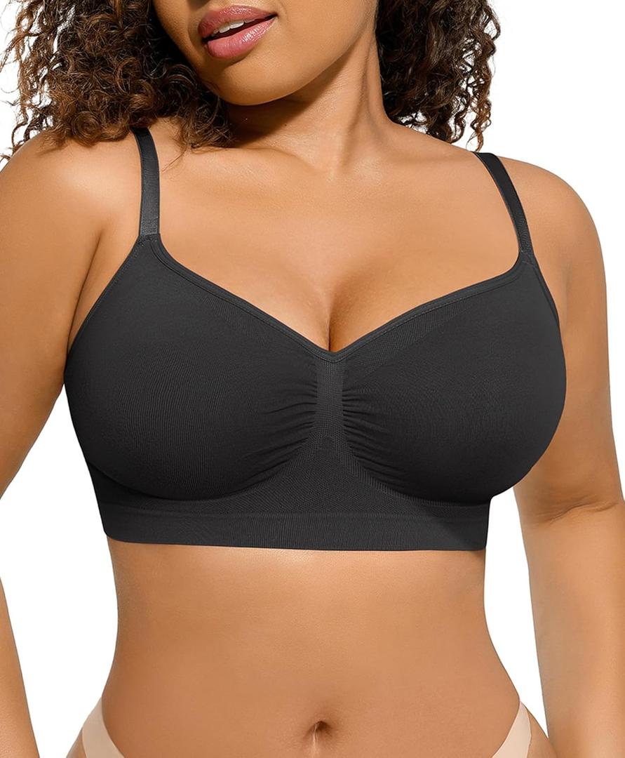 Women's Wireless Bras Seamless No Underwire Stretch Adjustable Bralettes Comfortable Everyday Bra Black X-Large