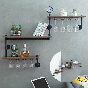 MAIKAILUN Wine Rack Wall Mounted Corner 3 Tier, Hanging Floating Small Mini Bar Liquor Shelves with Glass Holder Storage Under, Industrial Rustic Pipe Farmhouse Kitchen Decor Black
